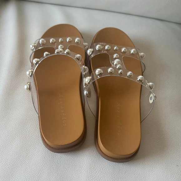 Copper Kay Flat Sandals with small white, beads pearl detail - Picture 3 of 3